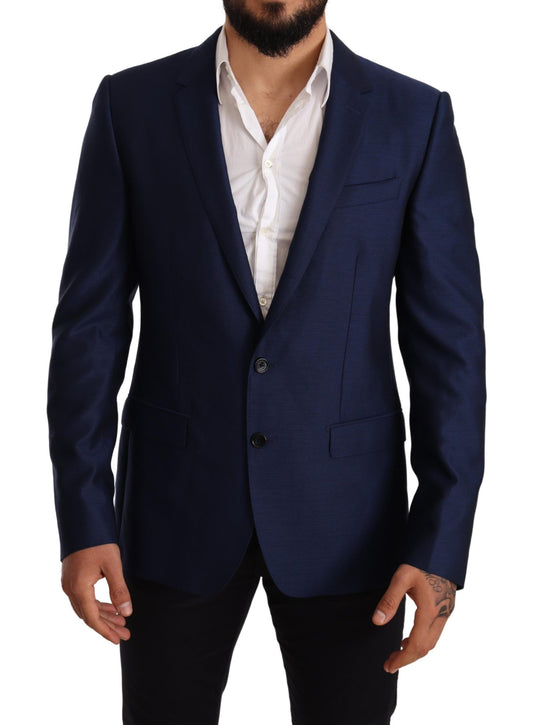  - Elegant Blue Virgin Wool Martini Blazer