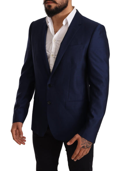  - Elegant Blue Virgin Wool Martini Blazer