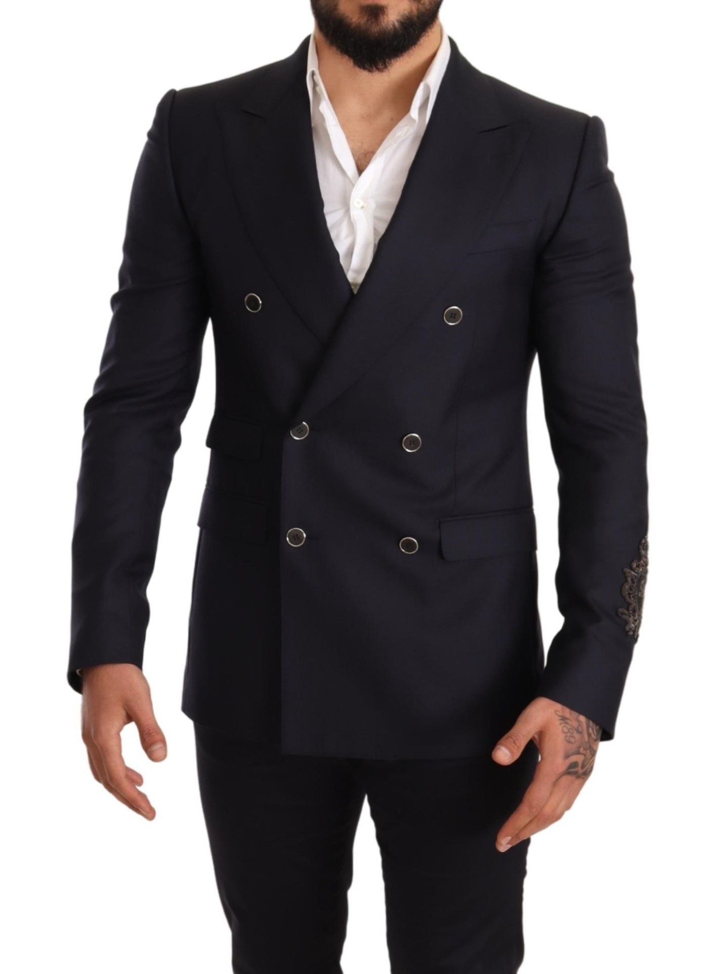  - Elegant Navy Cashmere Silk Blend Blazer