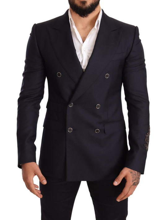  - Elegant Navy Cashmere Silk Blend Blazer