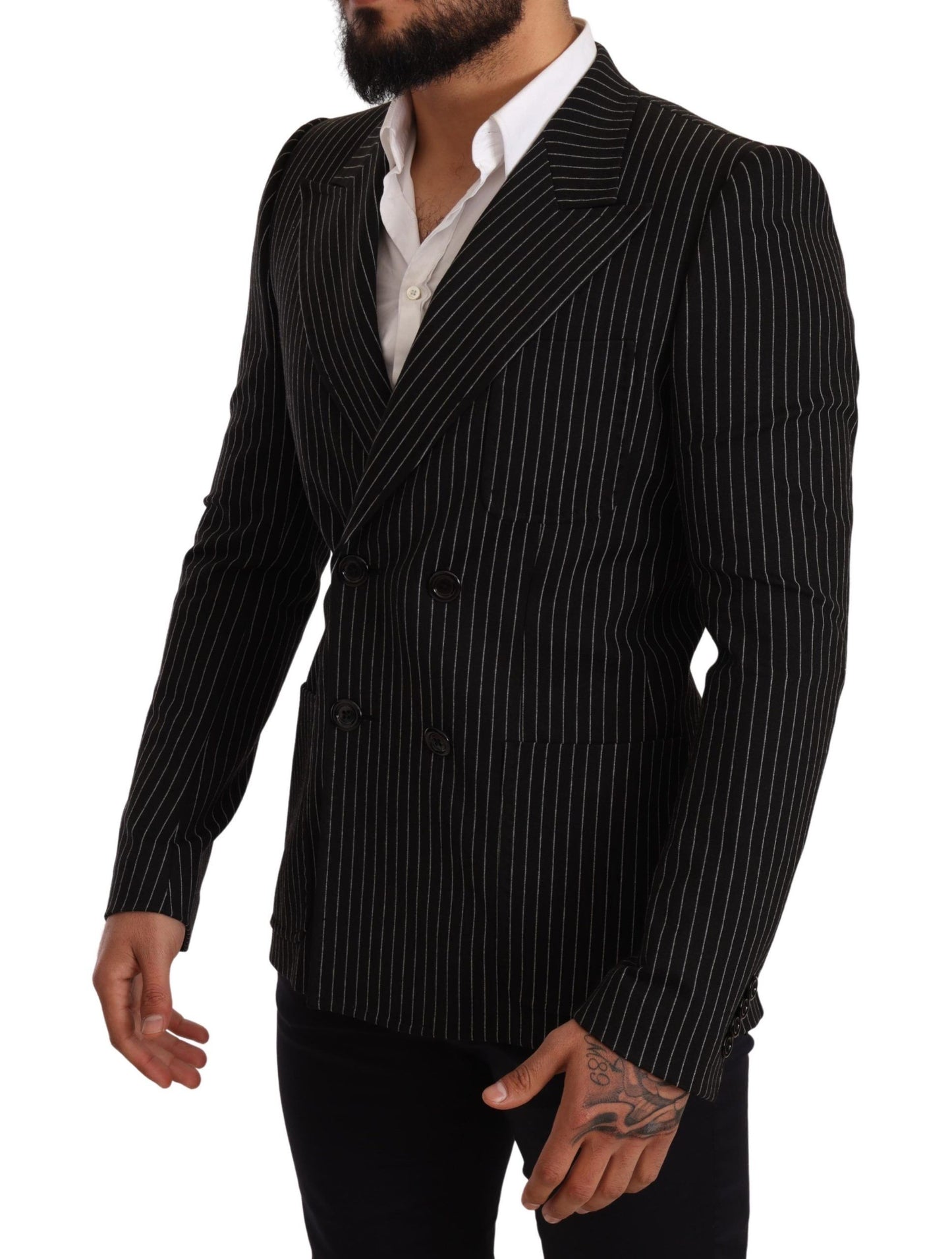  - Elegant Striped Wool Blazer with Silk Lining