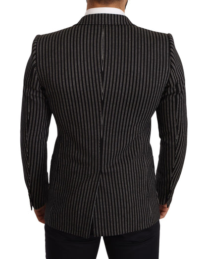  - Elegant Black Striped Virgin Wool Blazer