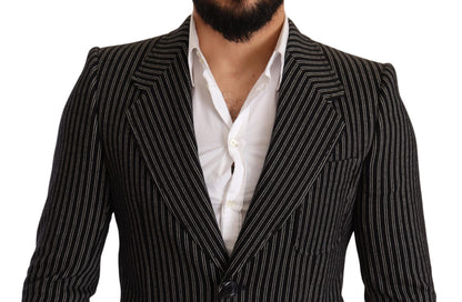  - Elegant Black Striped Virgin Wool Blazer