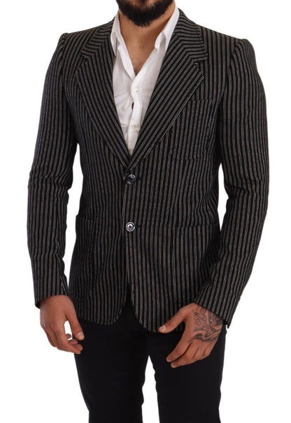  - Elegant Black Striped Virgin Wool Blazer