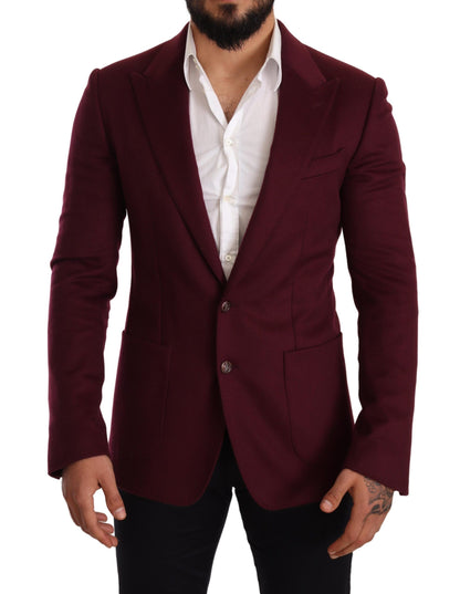  - Elegant Maroon Bordeaux Cashmere Blazer