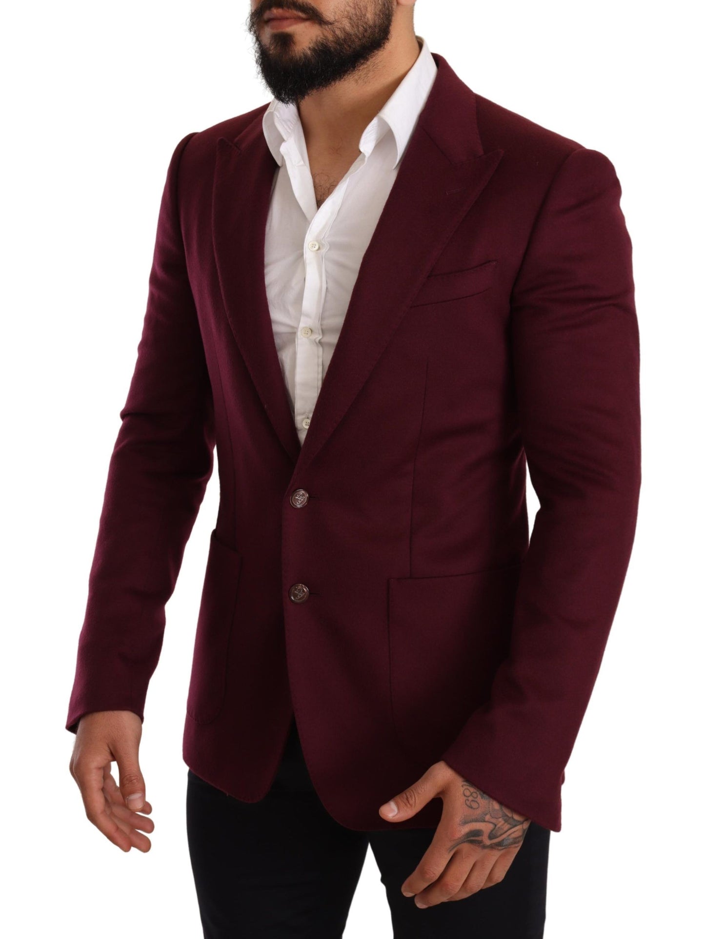  - Elegant Maroon Bordeaux Cashmere Blazer