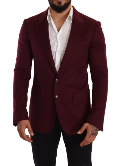  - Elegant Maroon Bordeaux Cashmere Blazer