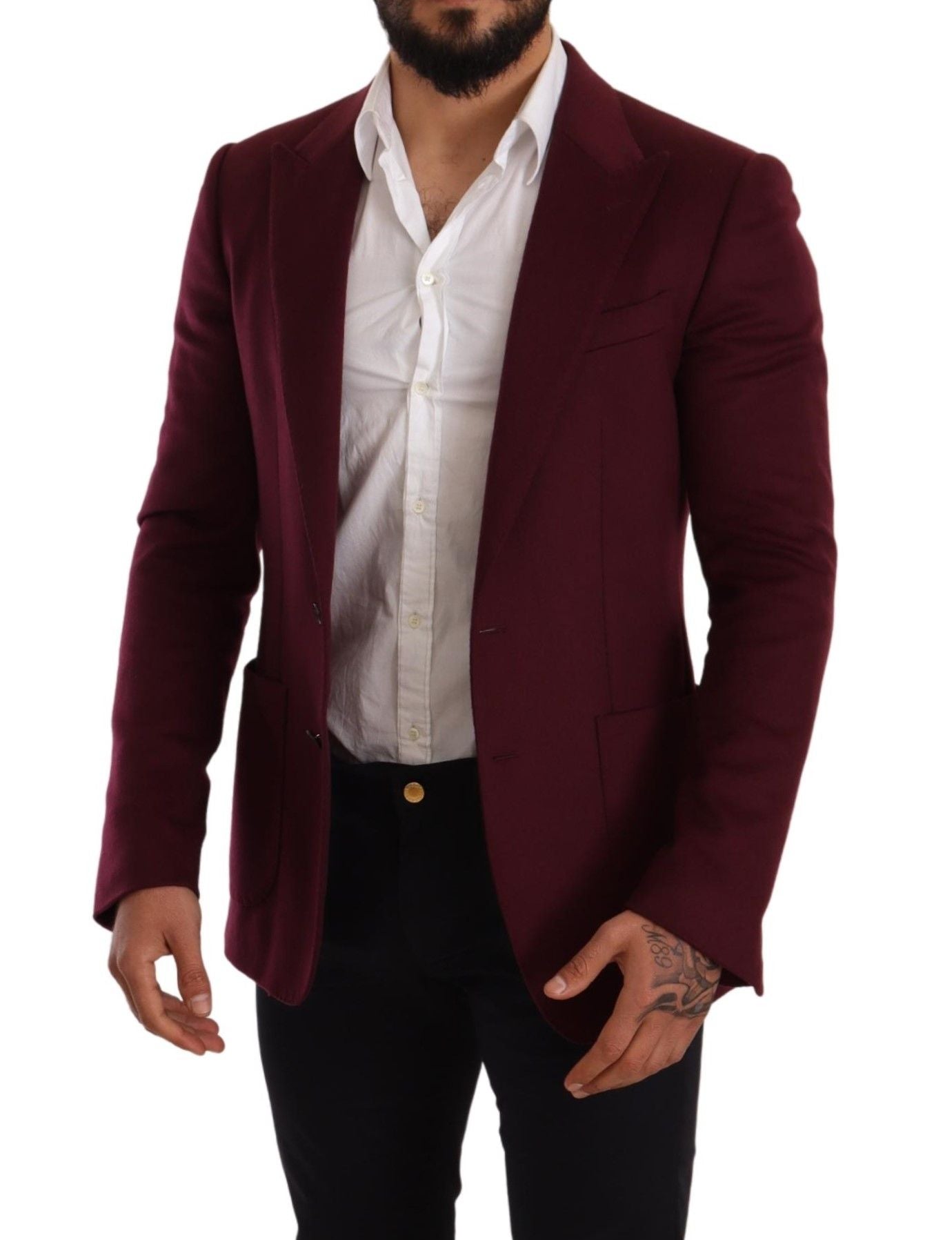  - Elegant Maroon Bordeaux Cashmere Blazer