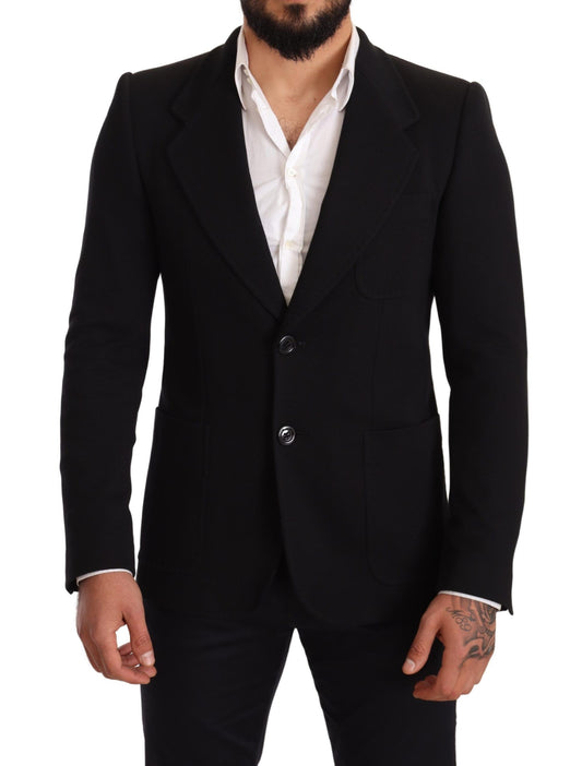  - Elegant Slim Fit Black Cotton Blazer