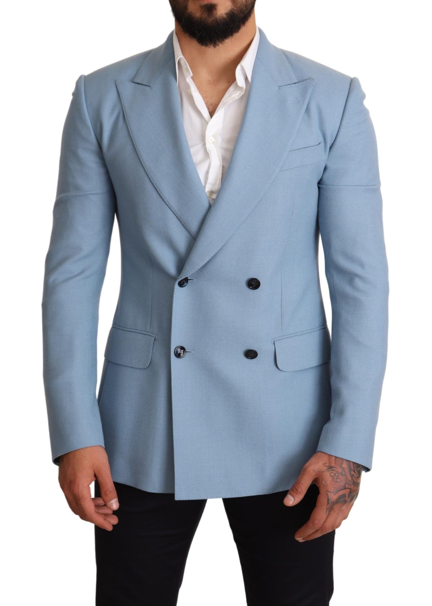  - Elegant Blue Cashmere-Silk Men's Blazer