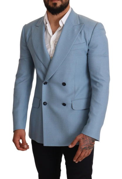  - Elegant Blue Cashmere-Silk Men's Blazer