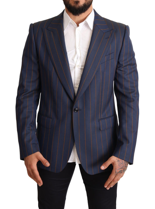  - Elegant Slim Fit Blue Striped Wool Blazer