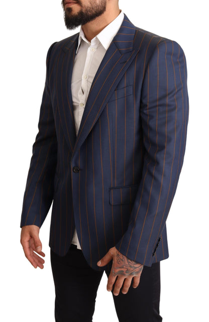  - Elegant Slim Fit Blue Striped Wool Blazer