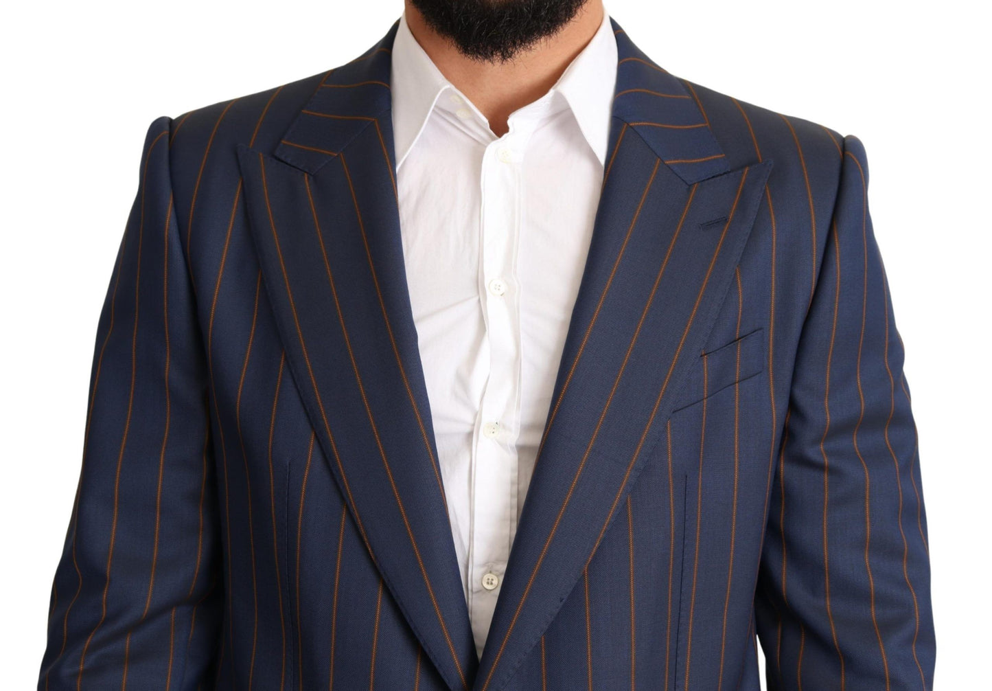  - Elegant Slim Fit Blue Striped Wool Blazer