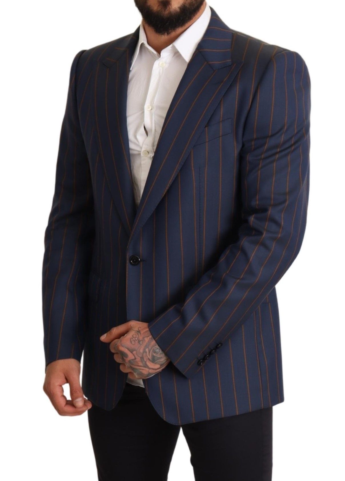  - Elegant Slim Fit Blue Striped Wool Blazer