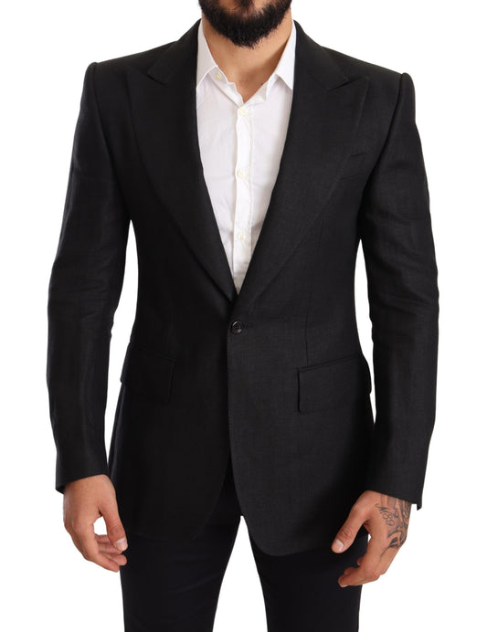  - Elegant Slim Fit Black Linen Blazer