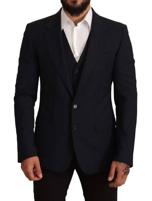  - Elegant Dark Blue Wool Blend Martini Suit