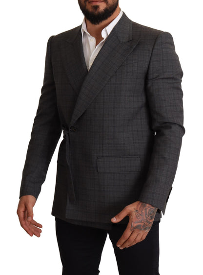  - Chic Gray Check Martini Slim Fit Double-Breasted Blazer