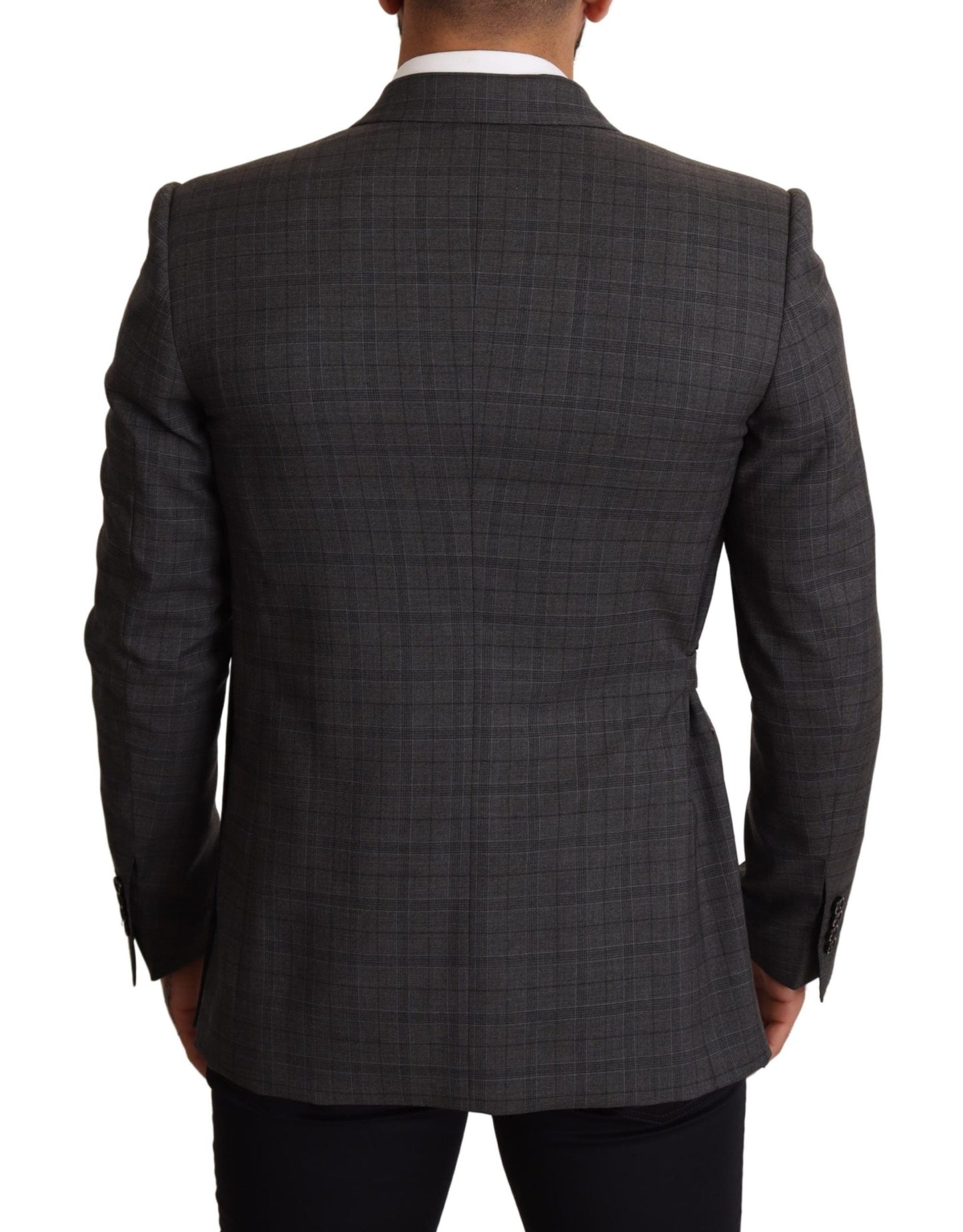  - Chic Gray Check Martini Slim Fit Double-Breasted Blazer