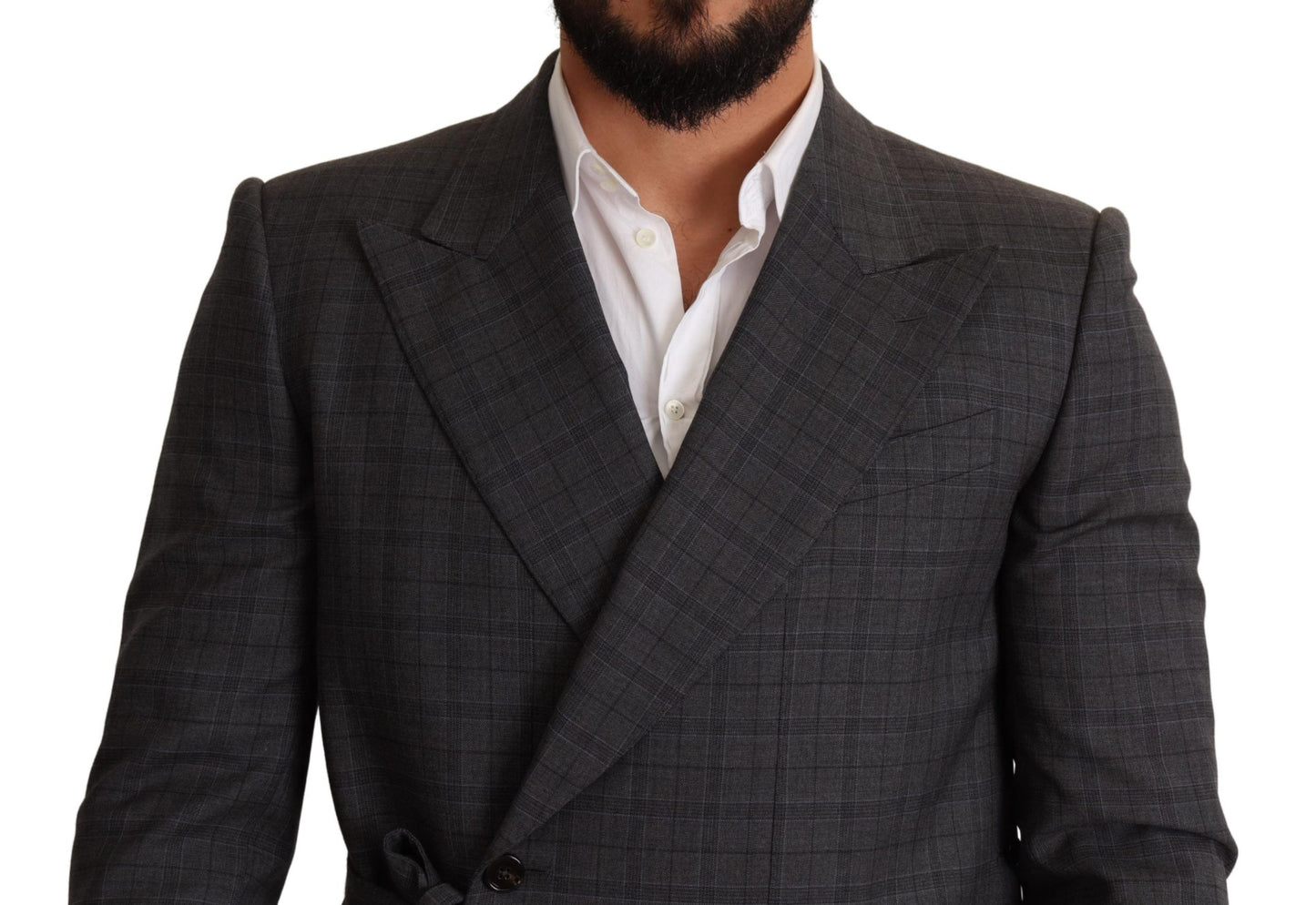  - Chic Gray Check Martini Slim Fit Double-Breasted Blazer