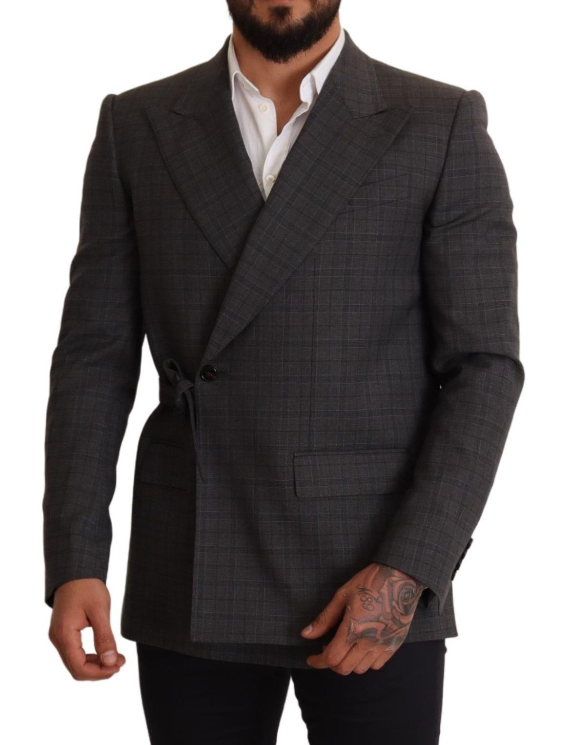  - Chic Gray Check Martini Slim Fit Double-Breasted Blazer