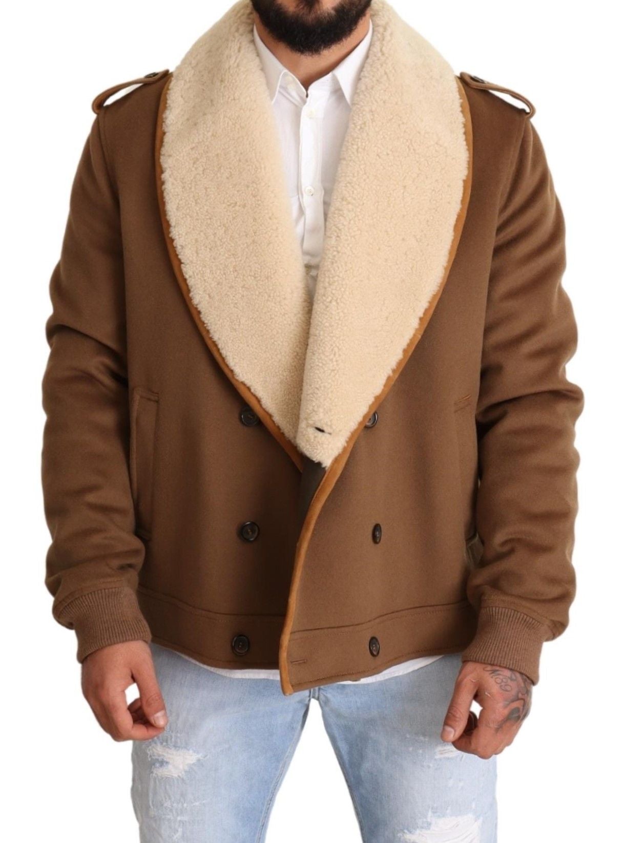  - Elegant Double Breasted Shearling Jacket