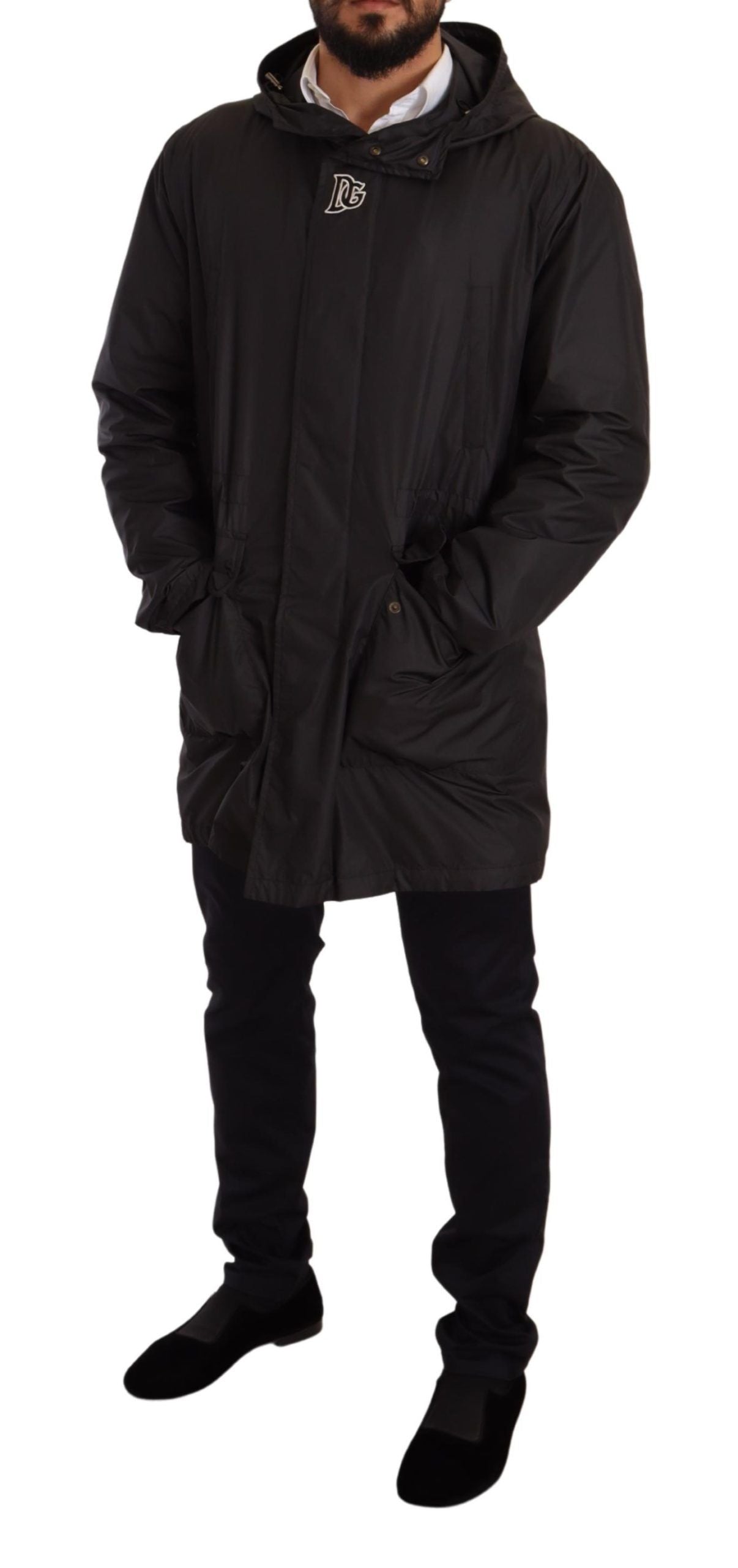  - Elegant Black Hooded Blouson Jacket