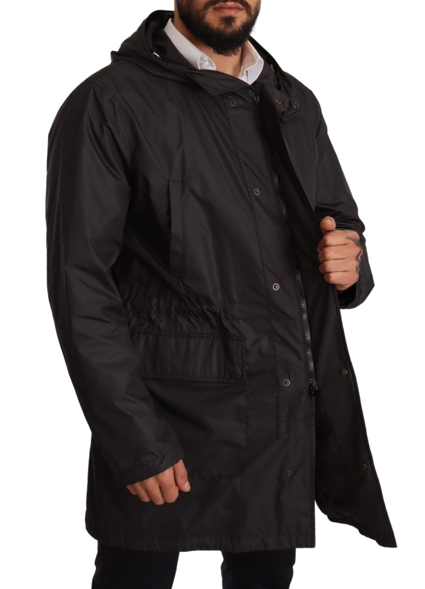  - Elegant Black Hooded Blouson Jacket