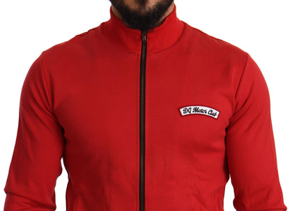  - Elegant Red Full Zip Sweater with DG Motor Club Motif