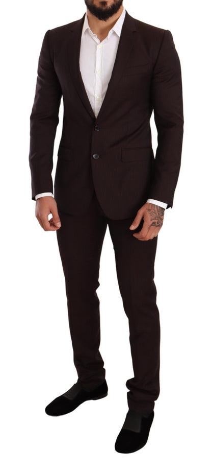  - Elegant Bordeaux Striped Martini Suit