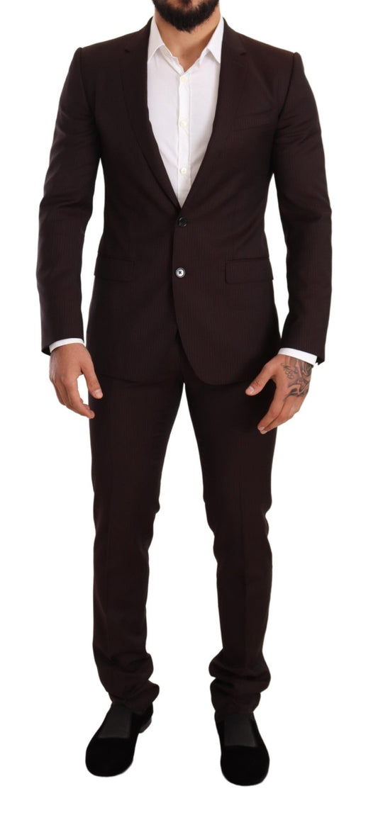  - Elegant Bordeaux Striped Martini Suit