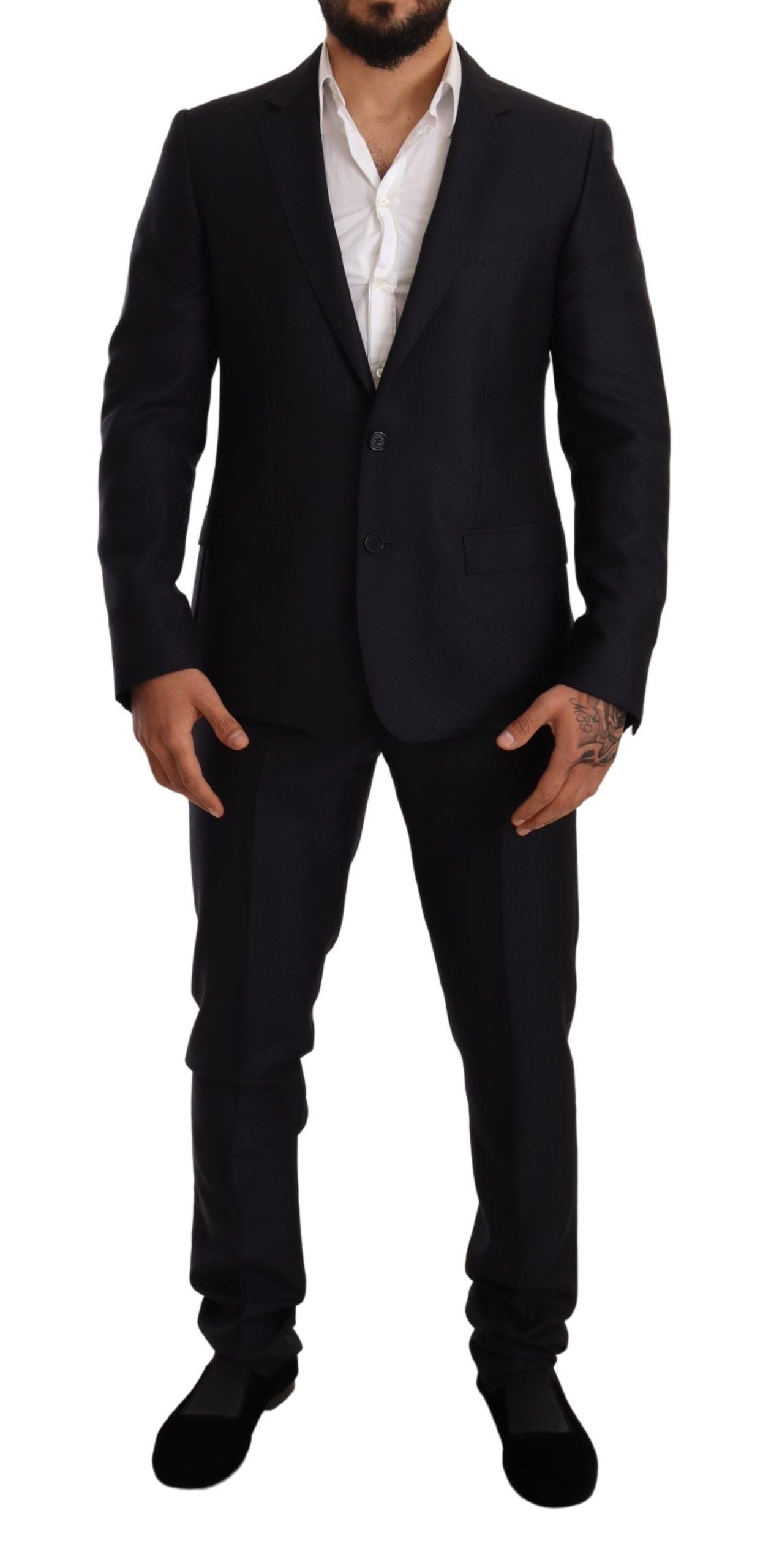  - Elegant Slim Fit Jacquard Suit in Blue