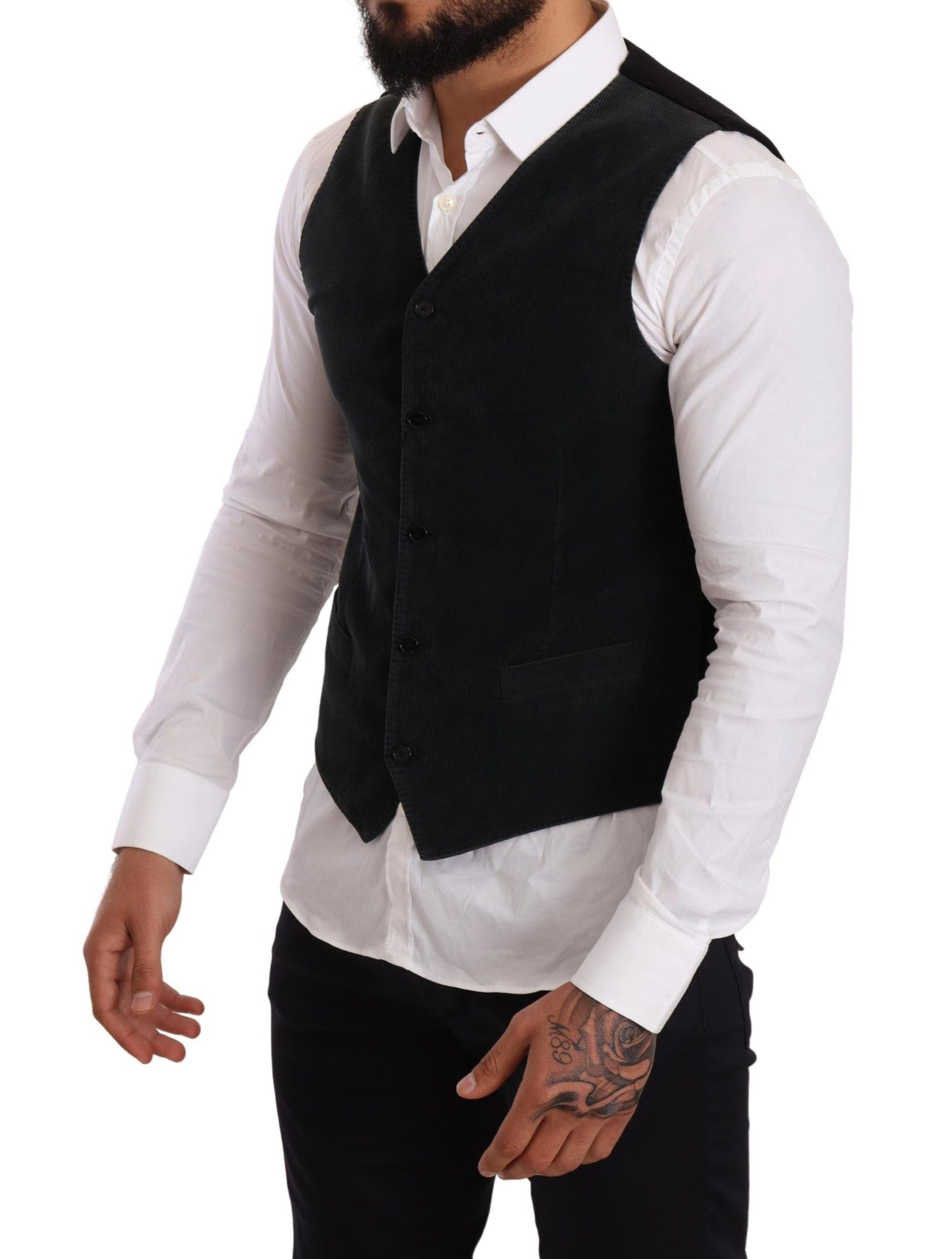  - Elegant Black Cotton Formal Dress Vest