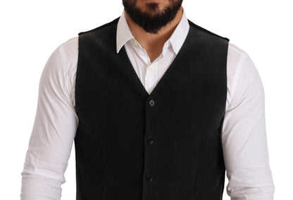  - Elegant Black Cotton Formal Dress Vest