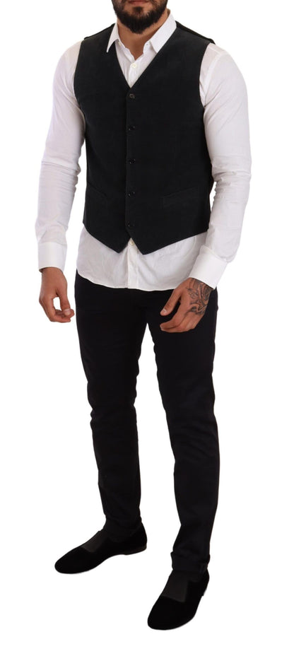  - Elegant Black Cotton Formal Dress Vest