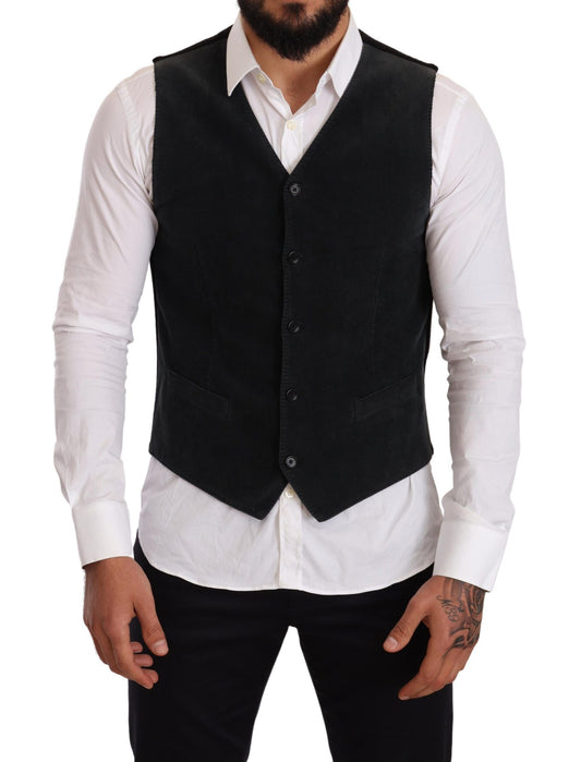  - Elegant Black Cotton Formal Dress Vest