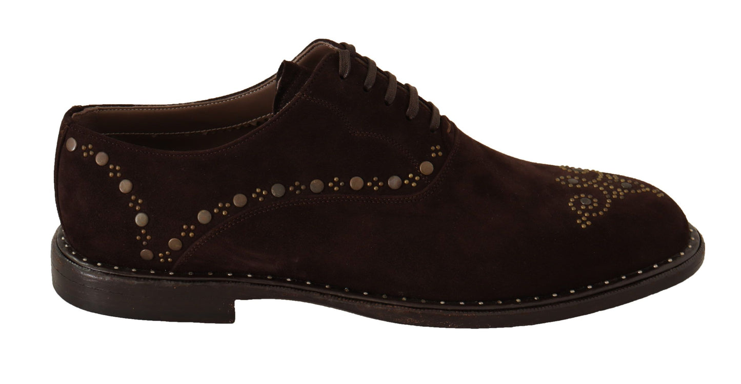  - Elegant Brown Suede Studded Derby Shoes