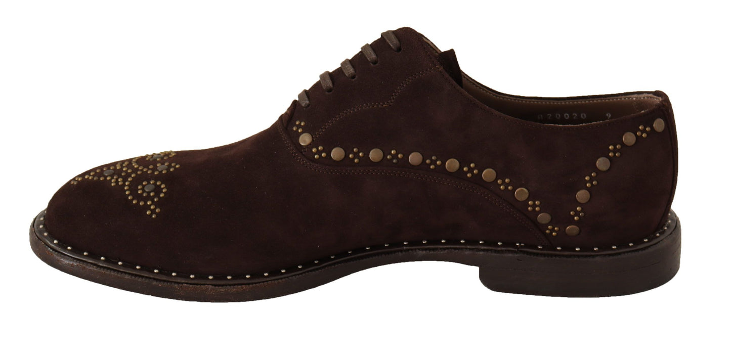  - Elegant Brown Suede Studded Derby Shoes