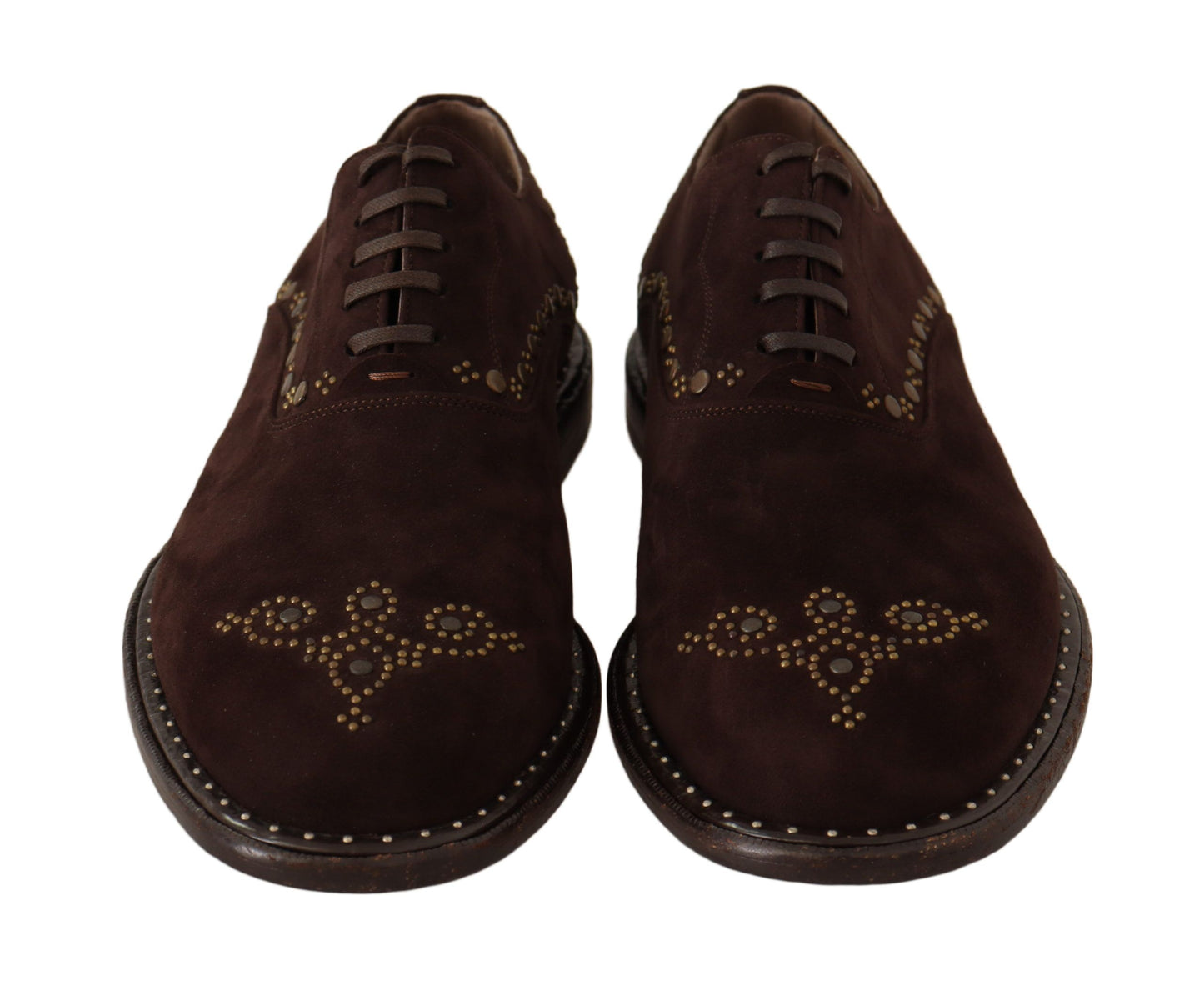  - Elegant Brown Suede Studded Derby Shoes