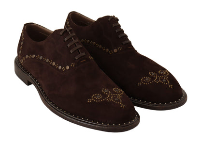  - Elegant Brown Suede Studded Derby Shoes