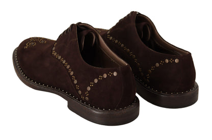  - Elegant Brown Suede Studded Derby Shoes