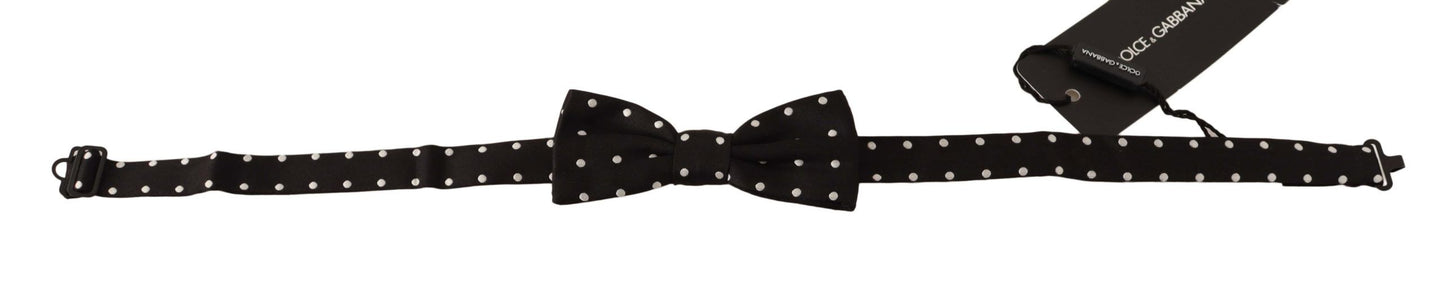  - Elegant Black Polka Dot Silk Bow Tie