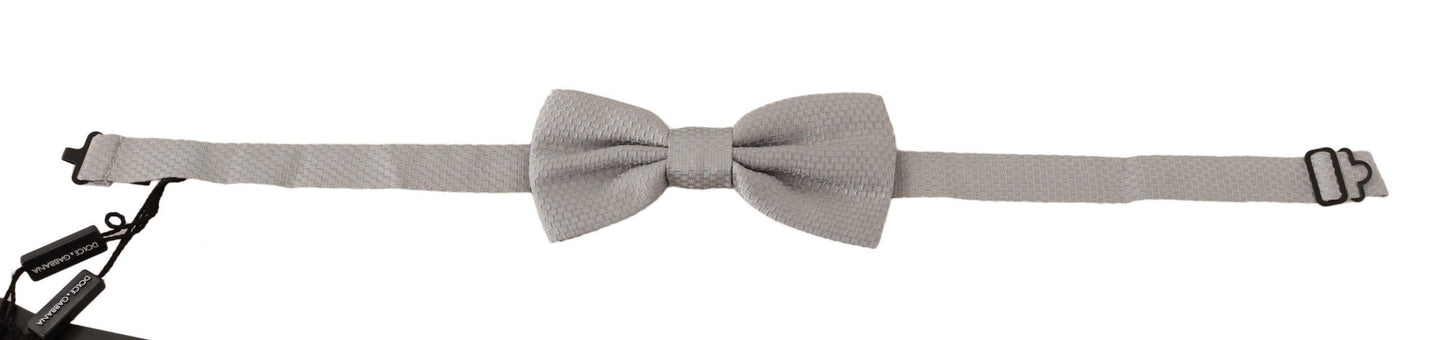  - Elegant Silver Silk Bow Tie