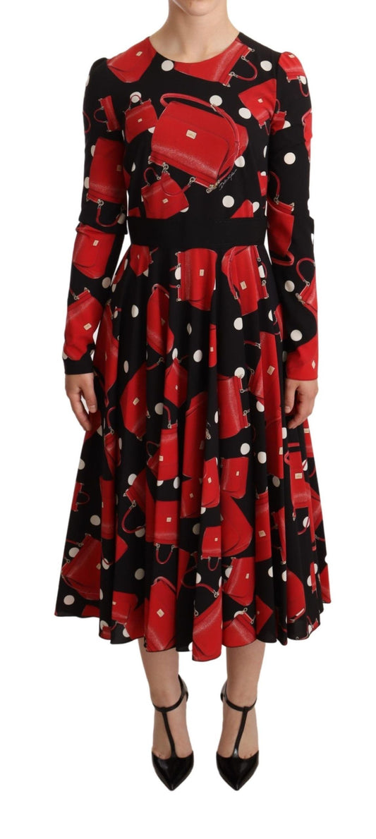  - Elegant Sicily Print Flared Midi Dress