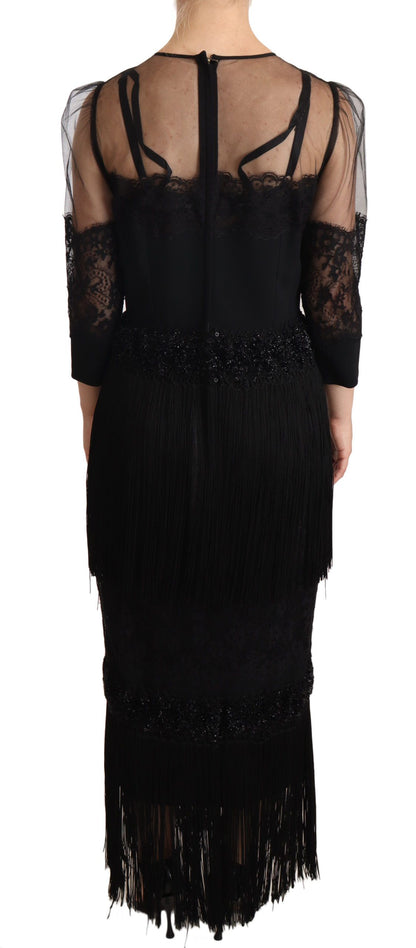  - Elegant Lace Midi Dress in Black