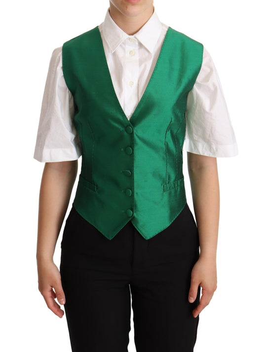  - Elegant Green Silk Blend Waistcoat