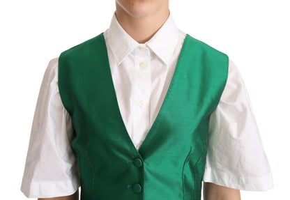  - Elegant Green Silk Blend Waistcoat