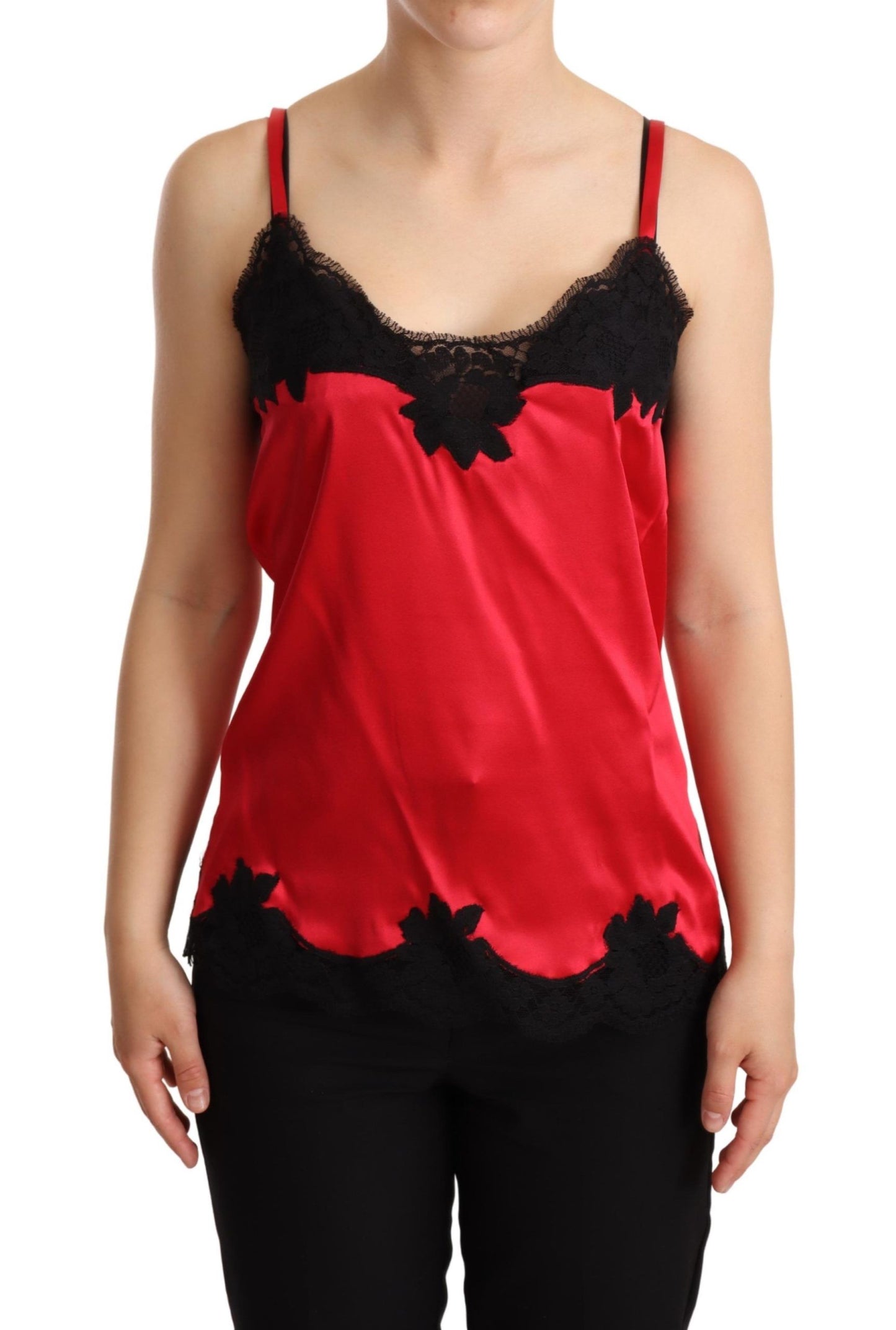  - Enchanting Red Silk Blend Lace Camisole