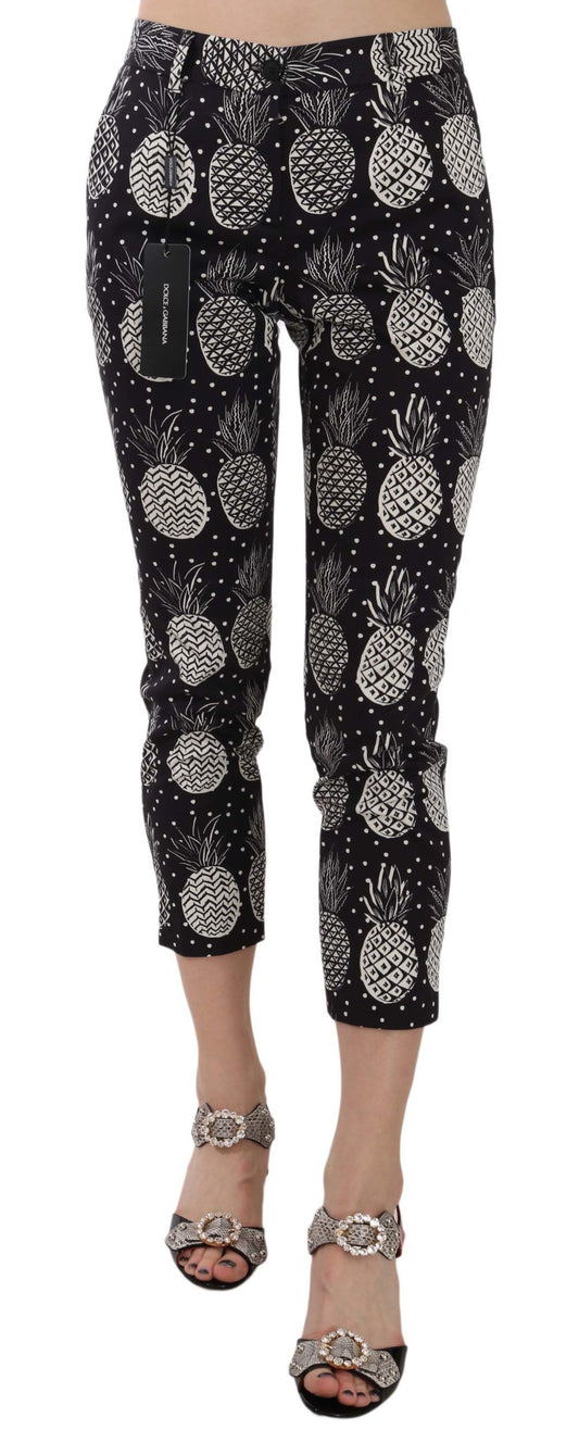  - Chic Black Pineapple Print Skinny Capri Pants