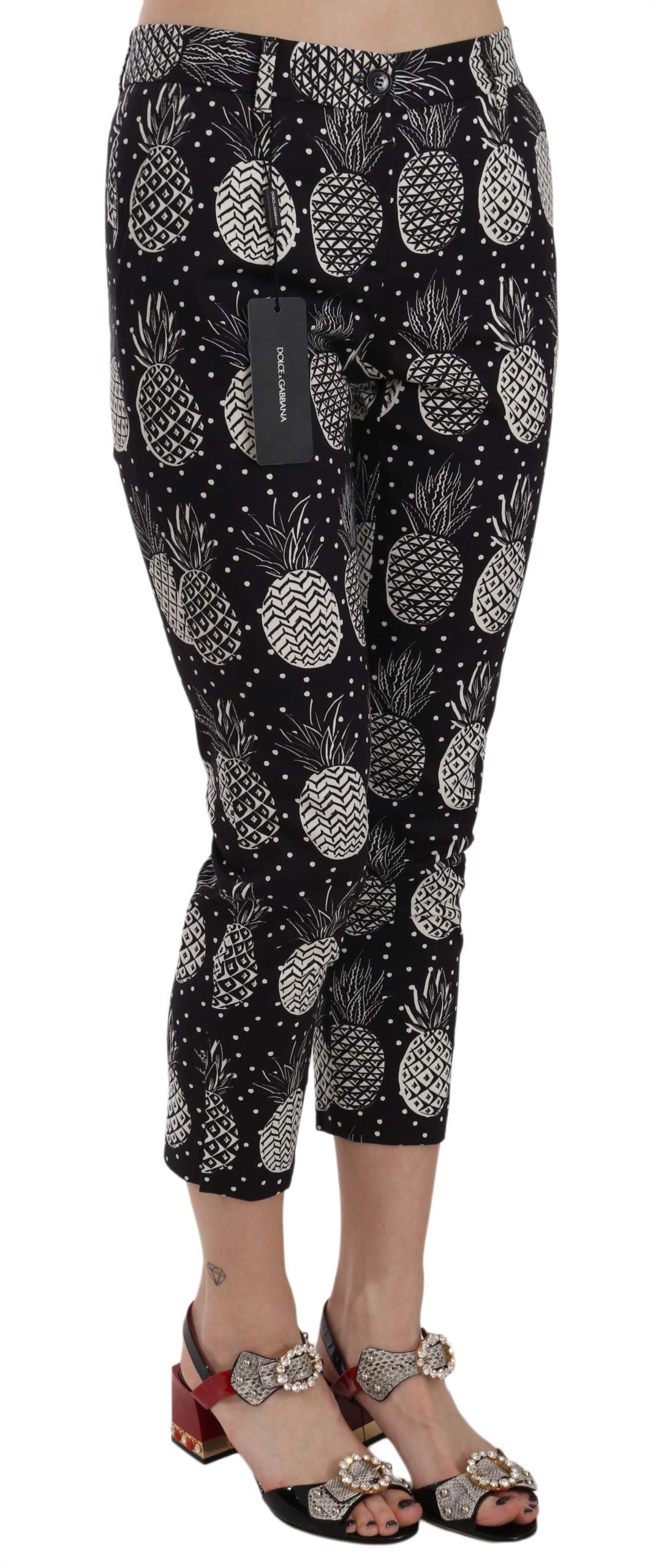  - Chic Black Pineapple Print Skinny Capri Pants